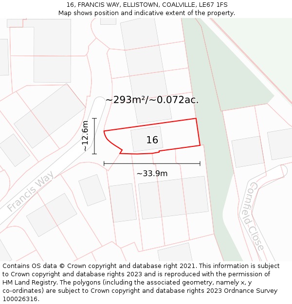 16, FRANCIS WAY, ELLISTOWN, COALVILLE, LE67 1FS: Plot and title map