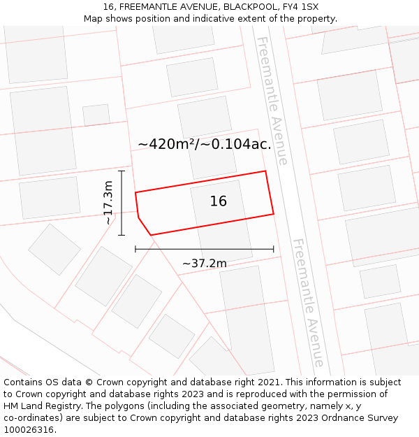 16, FREEMANTLE AVENUE, BLACKPOOL, FY4 1SX: Plot and title map