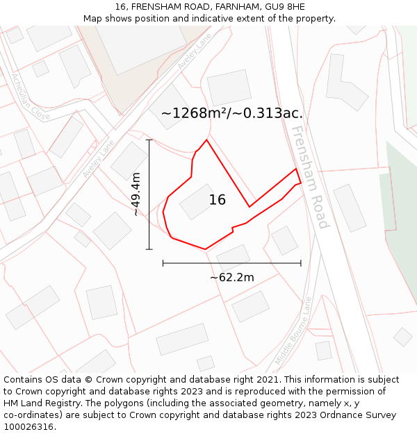 16, FRENSHAM ROAD, FARNHAM, GU9 8HE: Plot and title map