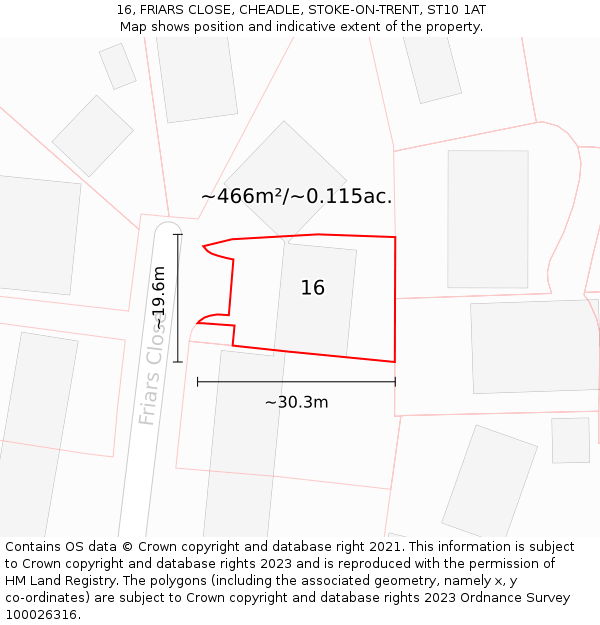 16, FRIARS CLOSE, CHEADLE, STOKE-ON-TRENT, ST10 1AT: Plot and title map