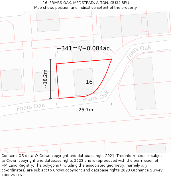 16, FRIARS OAK, MEDSTEAD, ALTON, GU34 5EU: Plot and title map