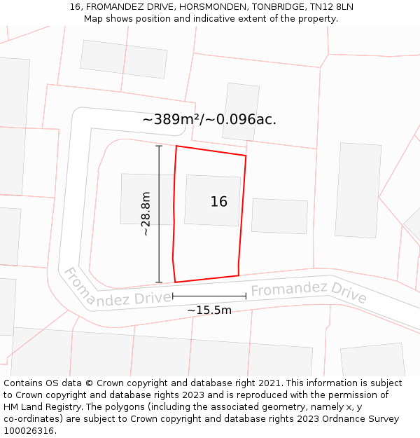 16, FROMANDEZ DRIVE, HORSMONDEN, TONBRIDGE, TN12 8LN: Plot and title map