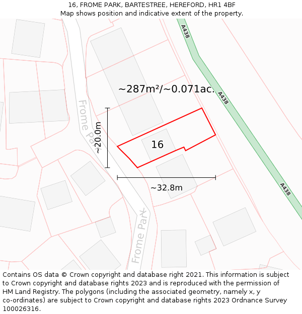 16, FROME PARK, BARTESTREE, HEREFORD, HR1 4BF: Plot and title map