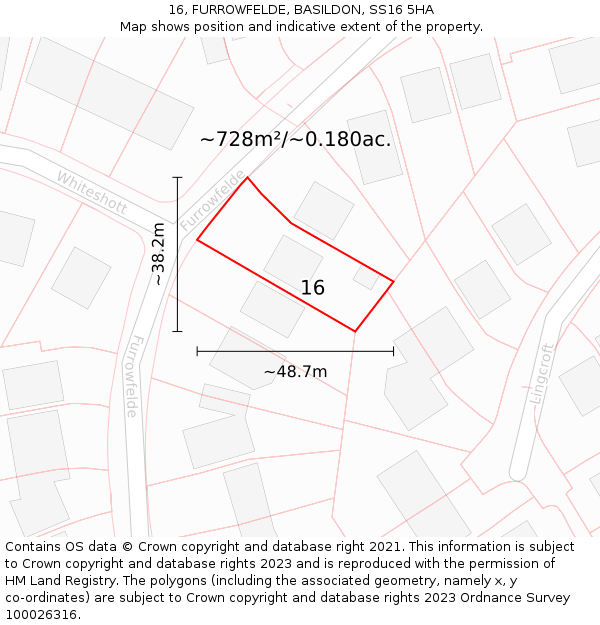 16, FURROWFELDE, BASILDON, SS16 5HA: Plot and title map