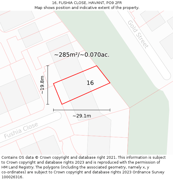 16, FUSHIA CLOSE, HAVANT, PO9 2FR: Plot and title map