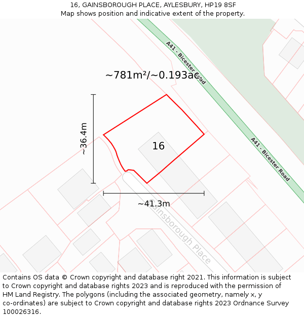 16, GAINSBOROUGH PLACE, AYLESBURY, HP19 8SF: Plot and title map