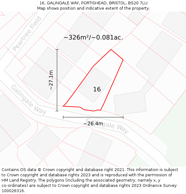 16, GALINGALE WAY, PORTISHEAD, BRISTOL, BS20 7LU: Plot and title map