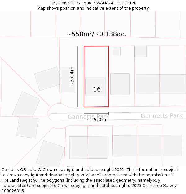 16, GANNETTS PARK, SWANAGE, BH19 1PF: Plot and title map