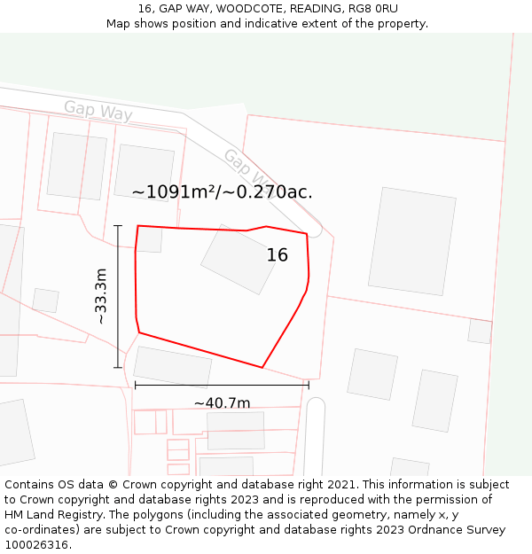 16, GAP WAY, WOODCOTE, READING, RG8 0RU: Plot and title map