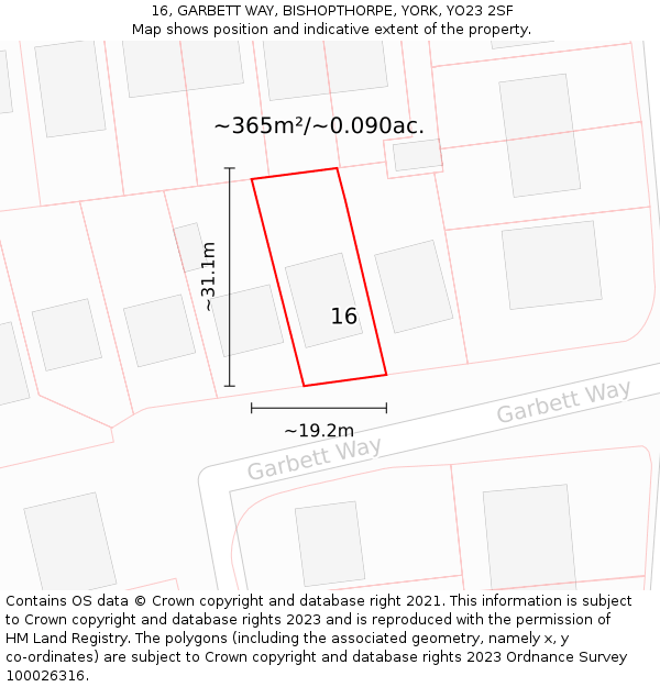 16, GARBETT WAY, BISHOPTHORPE, YORK, YO23 2SF: Plot and title map