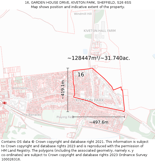 16, GARDEN HOUSE DRIVE, KIVETON PARK, SHEFFIELD, S26 6SS: Plot and title map