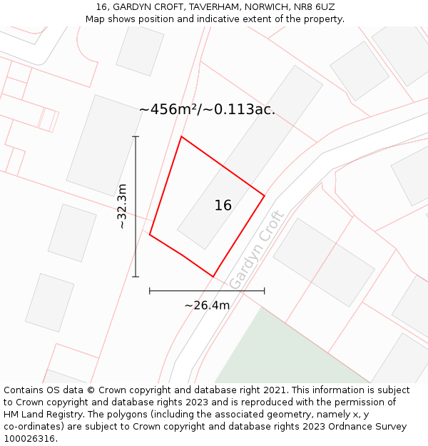 16, GARDYN CROFT, TAVERHAM, NORWICH, NR8 6UZ: Plot and title map