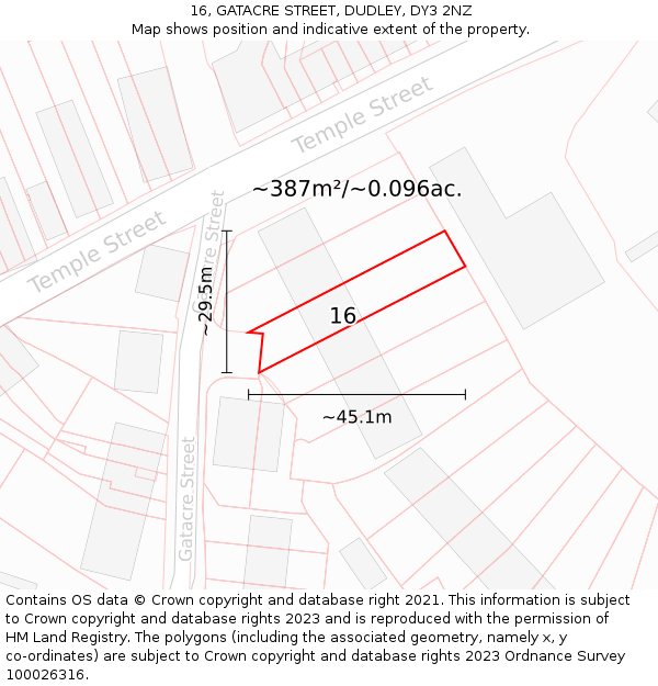 16, GATACRE STREET, DUDLEY, DY3 2NZ: Plot and title map