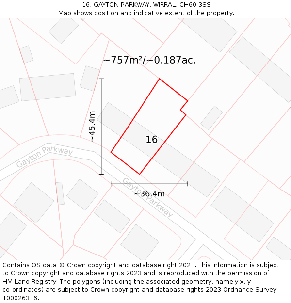 16, GAYTON PARKWAY, WIRRAL, CH60 3SS: Plot and title map