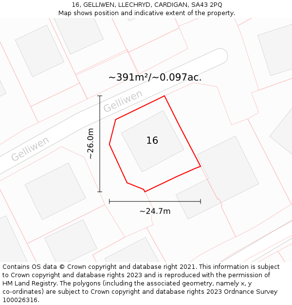 16, GELLIWEN, LLECHRYD, CARDIGAN, SA43 2PQ: Plot and title map