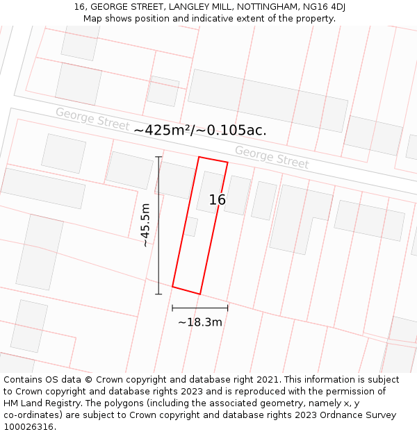 16, GEORGE STREET, LANGLEY MILL, NOTTINGHAM, NG16 4DJ: Plot and title map