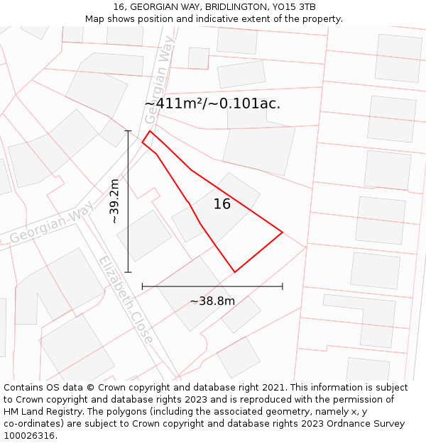 16, GEORGIAN WAY, BRIDLINGTON, YO15 3TB: Plot and title map