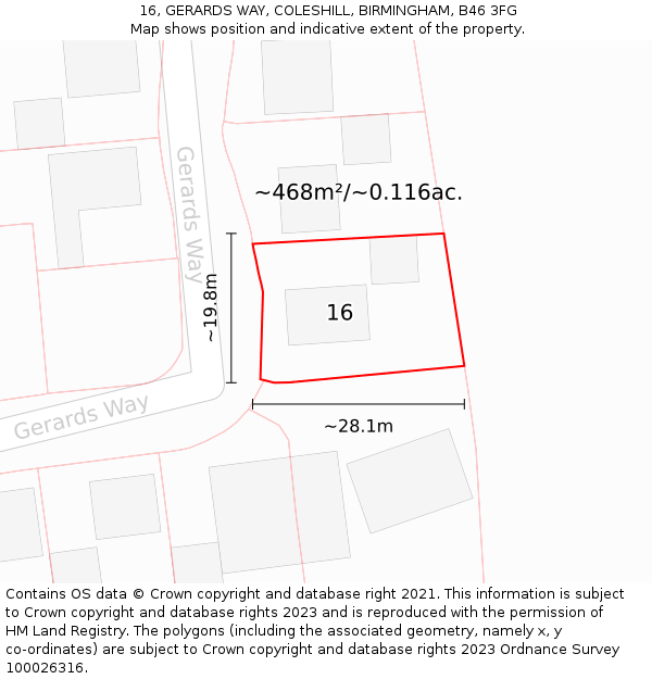 16, GERARDS WAY, COLESHILL, BIRMINGHAM, B46 3FG: Plot and title map