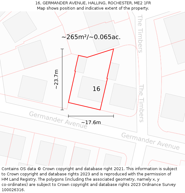 16, GERMANDER AVENUE, HALLING, ROCHESTER, ME2 1FR: Plot and title map