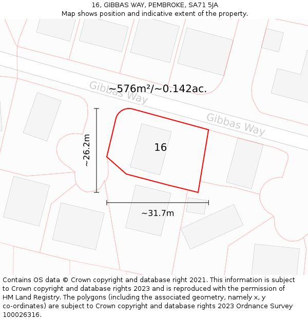 16, GIBBAS WAY, PEMBROKE, SA71 5JA: Plot and title map