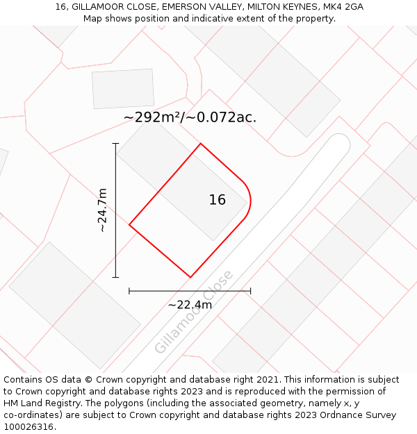 16, GILLAMOOR CLOSE, EMERSON VALLEY, MILTON KEYNES, MK4 2GA: Plot and title map