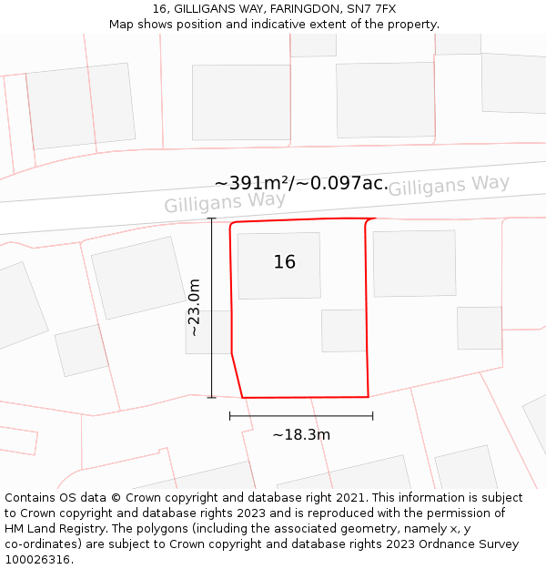 16, GILLIGANS WAY, FARINGDON, SN7 7FX: Plot and title map