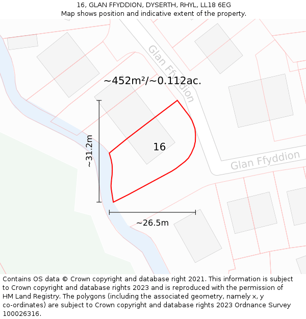 16, GLAN FFYDDION, DYSERTH, RHYL, LL18 6EG: Plot and title map