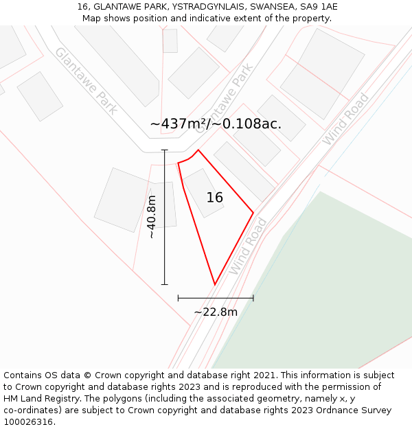 16, GLANTAWE PARK, YSTRADGYNLAIS, SWANSEA, SA9 1AE: Plot and title map