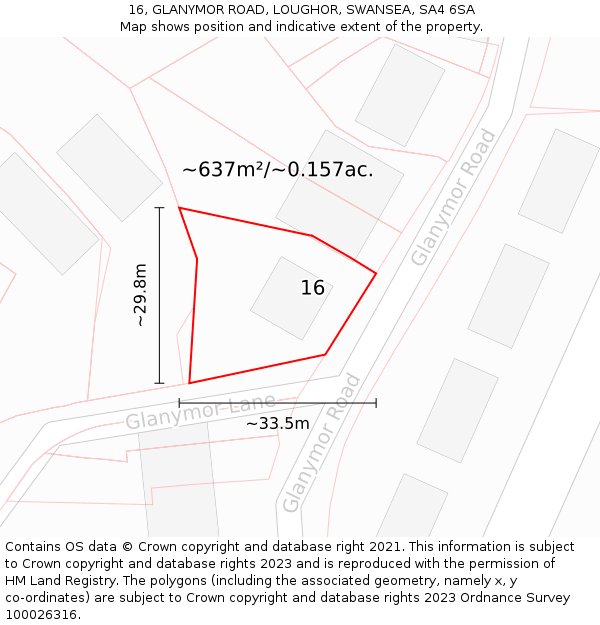 16, GLANYMOR ROAD, LOUGHOR, SWANSEA, SA4 6SA: Plot and title map