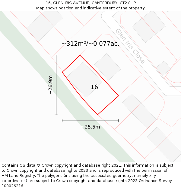 16, GLEN IRIS AVENUE, CANTERBURY, CT2 8HP: Plot and title map