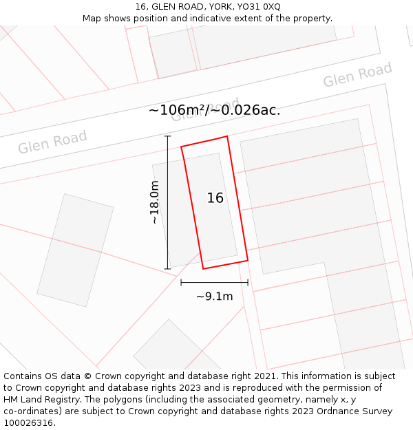16, GLEN ROAD, YORK, YO31 0XQ: Plot and title map