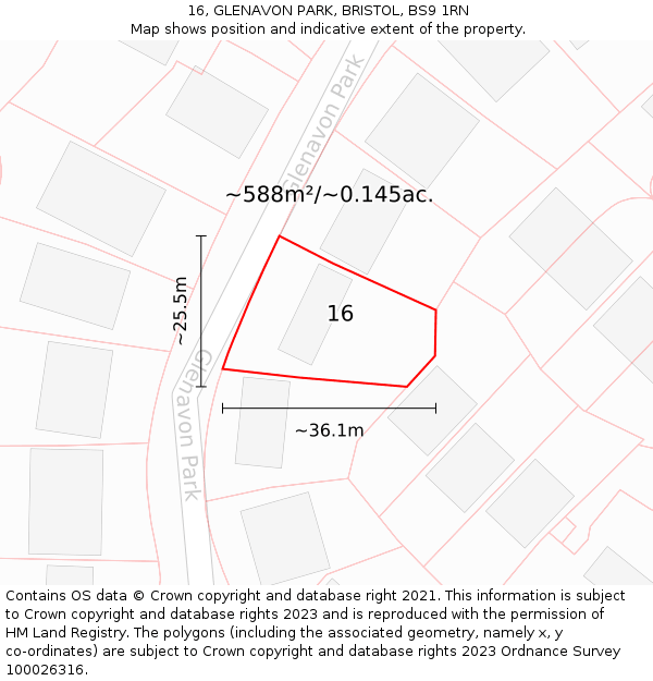 16, GLENAVON PARK, BRISTOL, BS9 1RN: Plot and title map