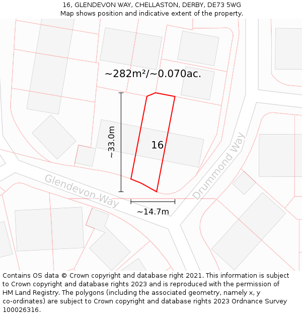 16, GLENDEVON WAY, CHELLASTON, DERBY, DE73 5WG: Plot and title map