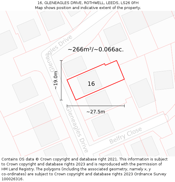 16, GLENEAGLES DRIVE, ROTHWELL, LEEDS, LS26 0FH: Plot and title map