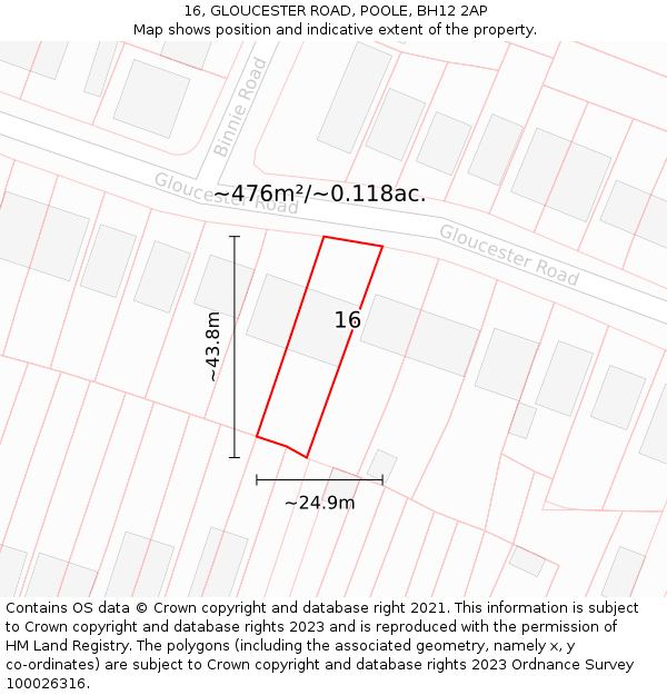 16, GLOUCESTER ROAD, POOLE, BH12 2AP: Plot and title map