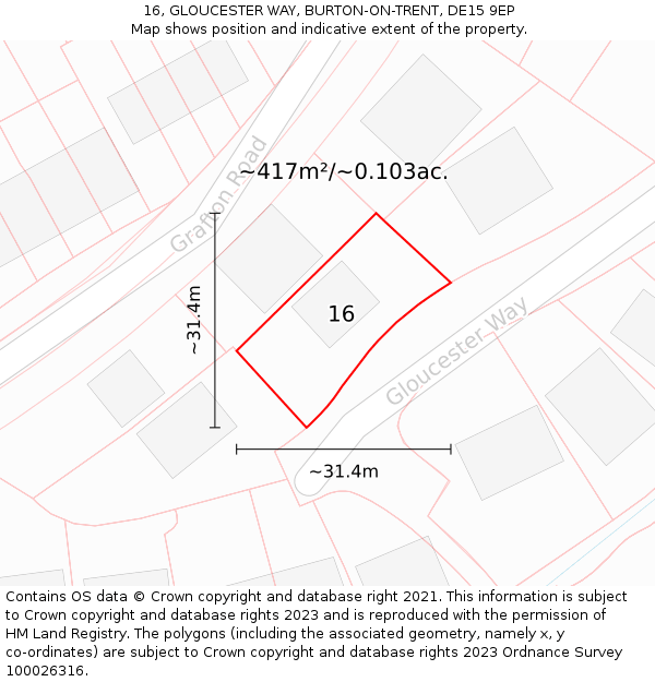 16, GLOUCESTER WAY, BURTON-ON-TRENT, DE15 9EP: Plot and title map