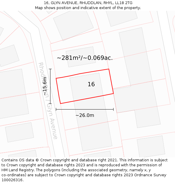 16, GLYN AVENUE, RHUDDLAN, RHYL, LL18 2TG: Plot and title map