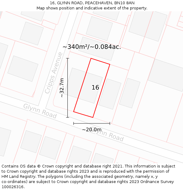 16, GLYNN ROAD, PEACEHAVEN, BN10 8AN: Plot and title map