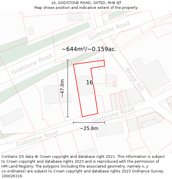 16, GODSTONE ROAD, OXTED, RH8 9JT: Plot and title map