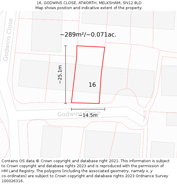 16, GODWINS CLOSE, ATWORTH, MELKSHAM, SN12 8LD: Plot and title map