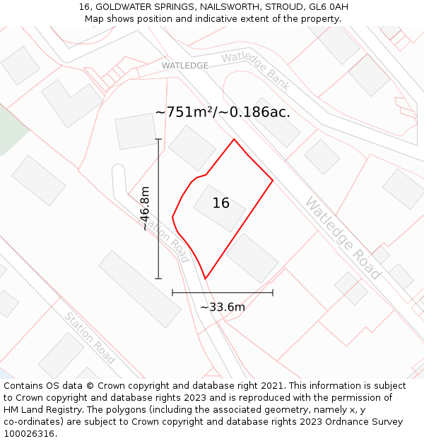 16, GOLDWATER SPRINGS, NAILSWORTH, STROUD, GL6 0AH: Plot and title map