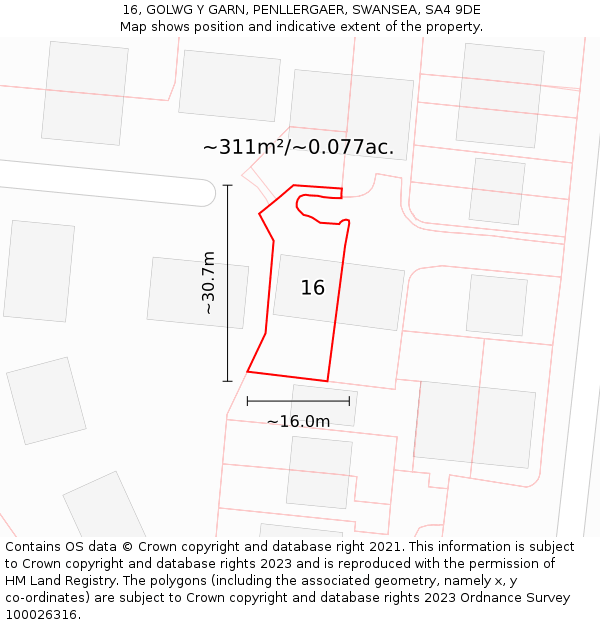 16, GOLWG Y GARN, PENLLERGAER, SWANSEA, SA4 9DE: Plot and title map