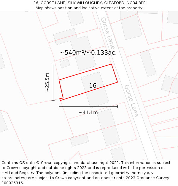 16, GORSE LANE, SILK WILLOUGHBY, SLEAFORD, NG34 8PF: Plot and title map