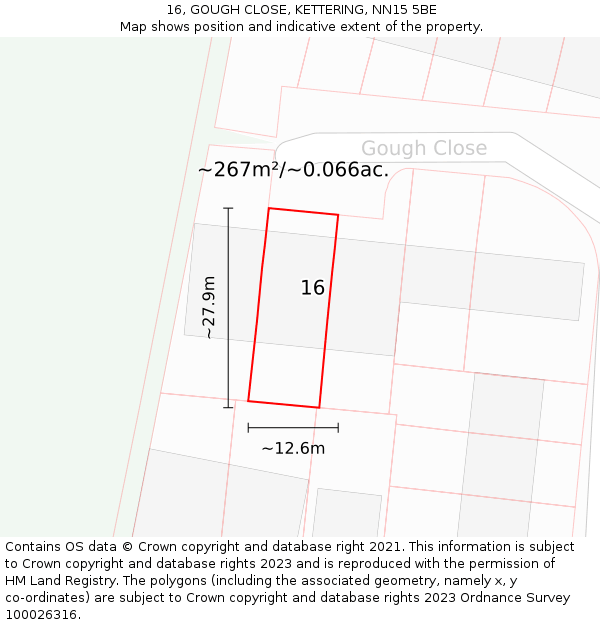 16, GOUGH CLOSE, KETTERING, NN15 5BE: Plot and title map