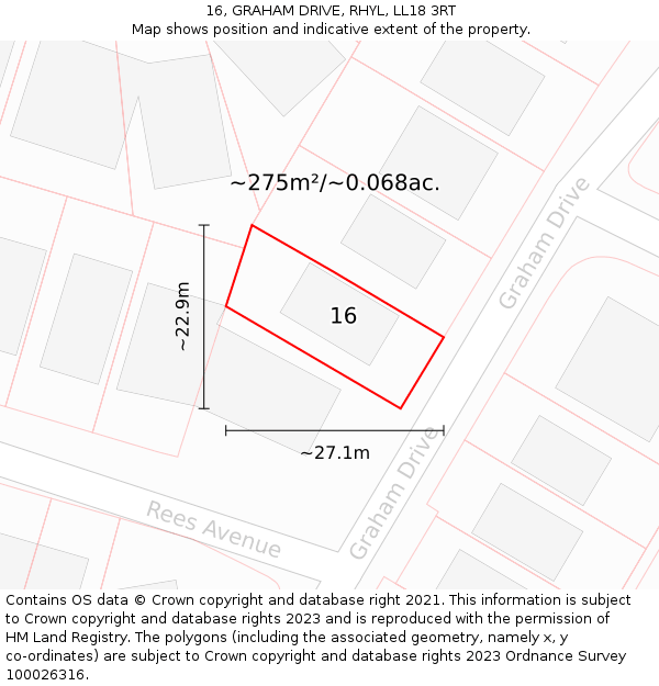 16, GRAHAM DRIVE, RHYL, LL18 3RT: Plot and title map