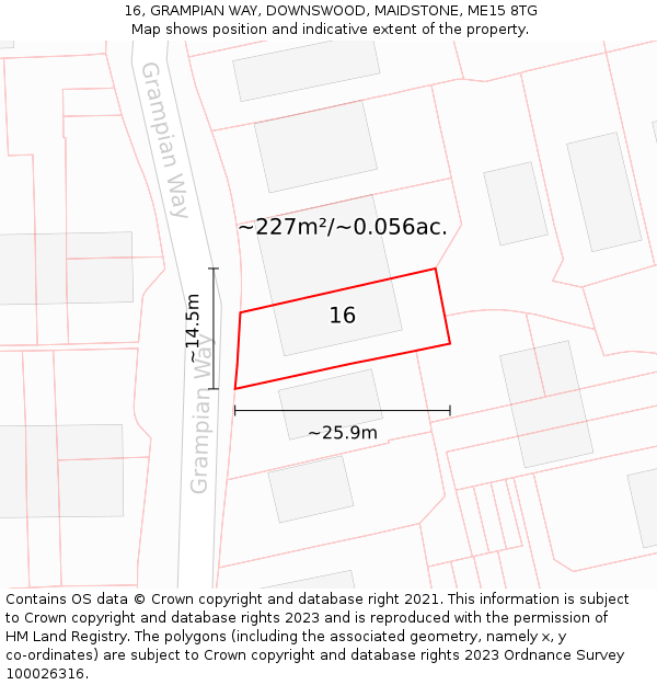 16, GRAMPIAN WAY, DOWNSWOOD, MAIDSTONE, ME15 8TG: Plot and title map