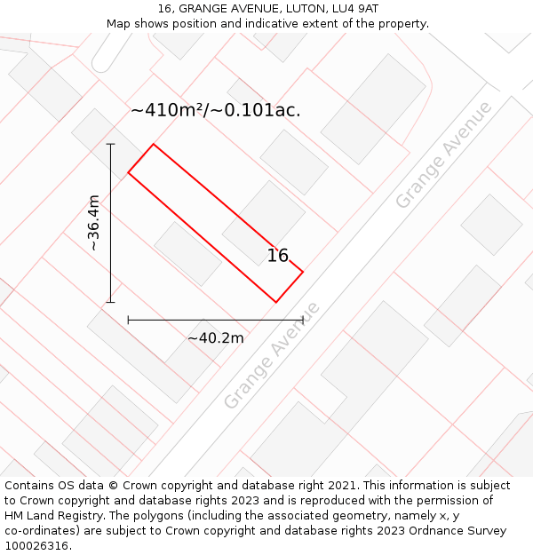 16, GRANGE AVENUE, LUTON, LU4 9AT: Plot and title map