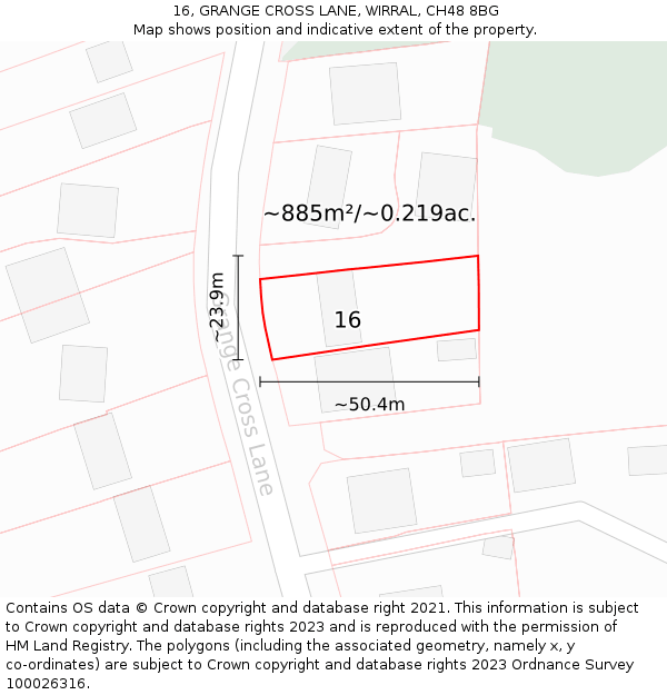 16, GRANGE CROSS LANE, WIRRAL, CH48 8BG: Plot and title map