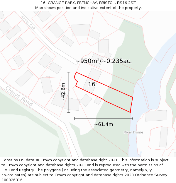 16, GRANGE PARK, FRENCHAY, BRISTOL, BS16 2SZ: Plot and title map