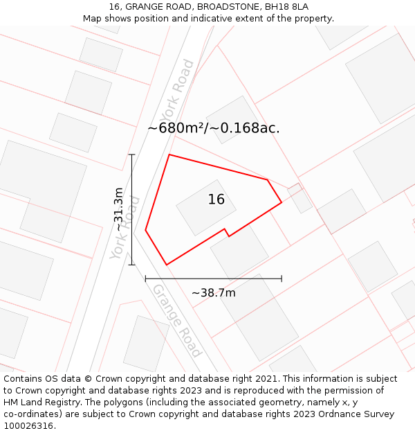 16, GRANGE ROAD, BROADSTONE, BH18 8LA: Plot and title map